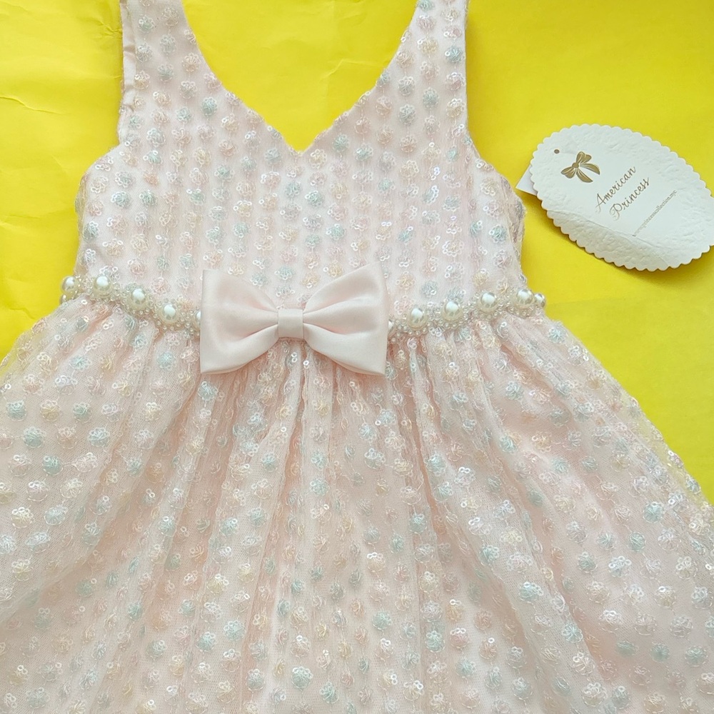 American Princess Light Pink Sequin Bow Formal Dress NWT